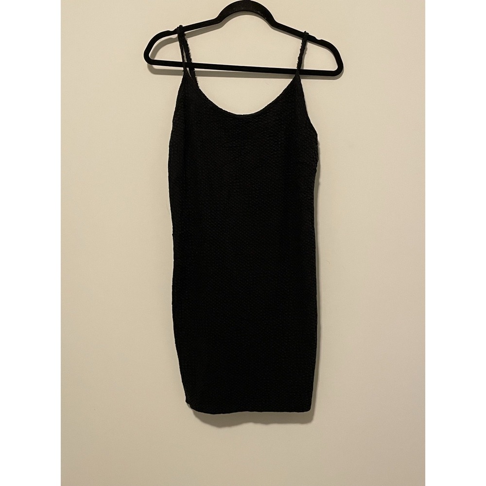 Drifter Mini Dress Womens L Black Textured Knit Side Slit Cocktail Party USA